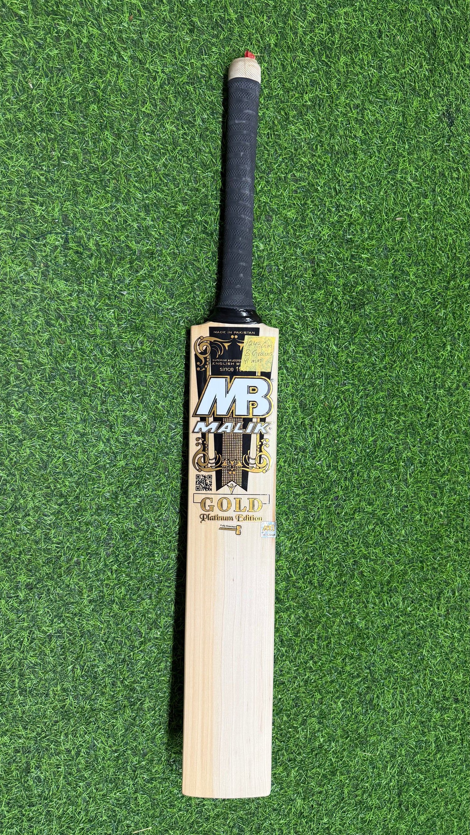 MB MALIK GOLD PLATINUM English Willow Cricket Bat-8 Grains -1243g