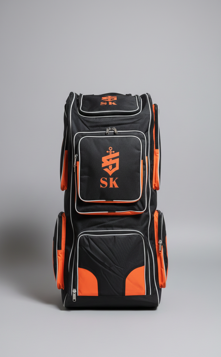 SK Cricket Duffle Wheelie kit Bag - Black/ Orange