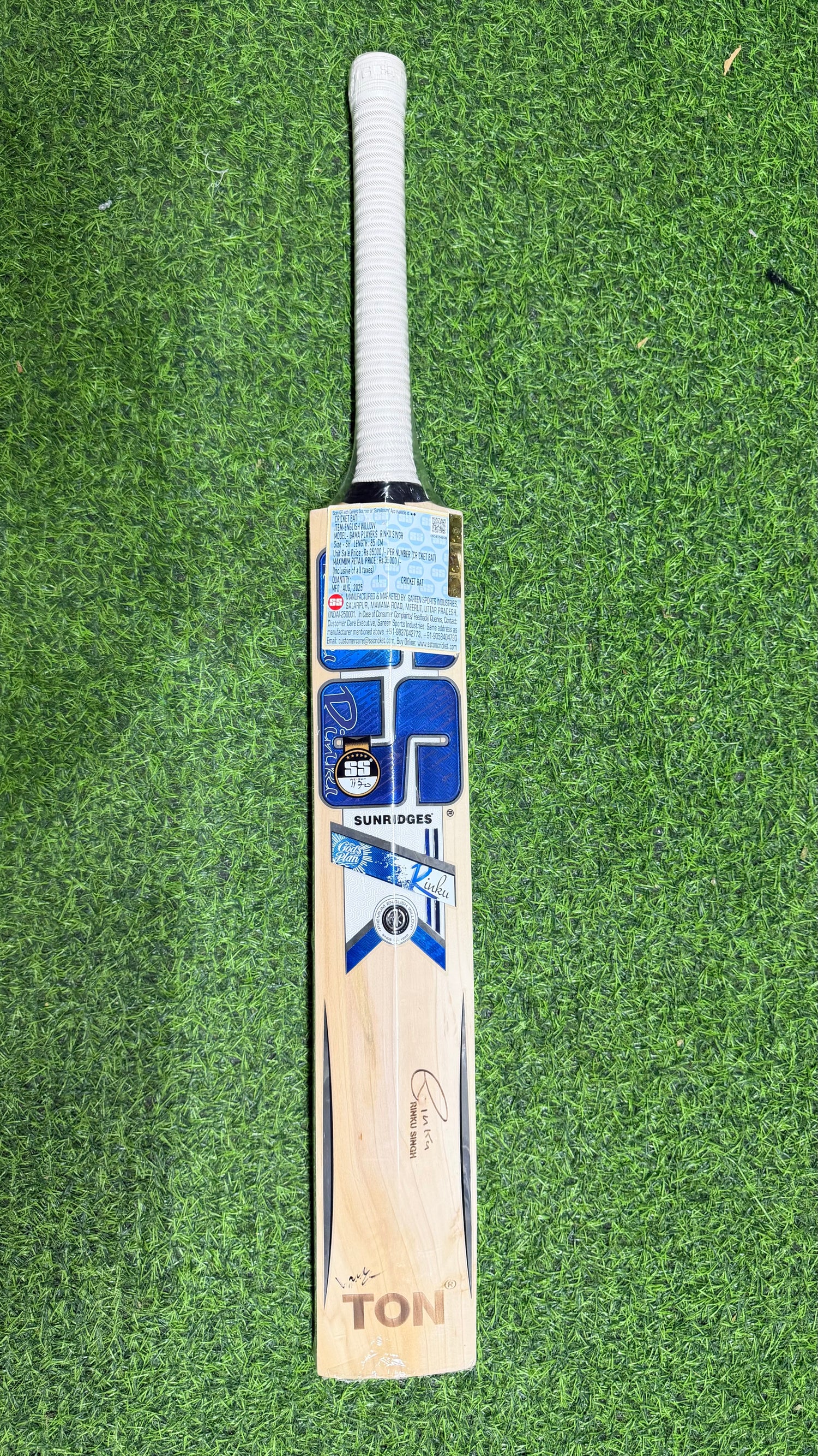 SS Gama Player Rinku Singh English Willow Cricket Bat Size SH - 1175g 7Grains