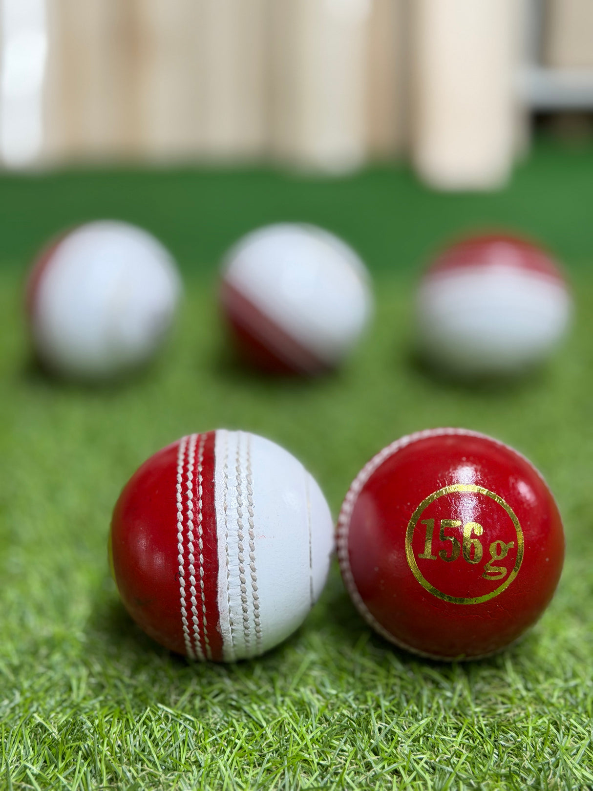 SK- Senior cricket leather ball-2 Piece- 156g-Pack of 6 Balls-Red/ white