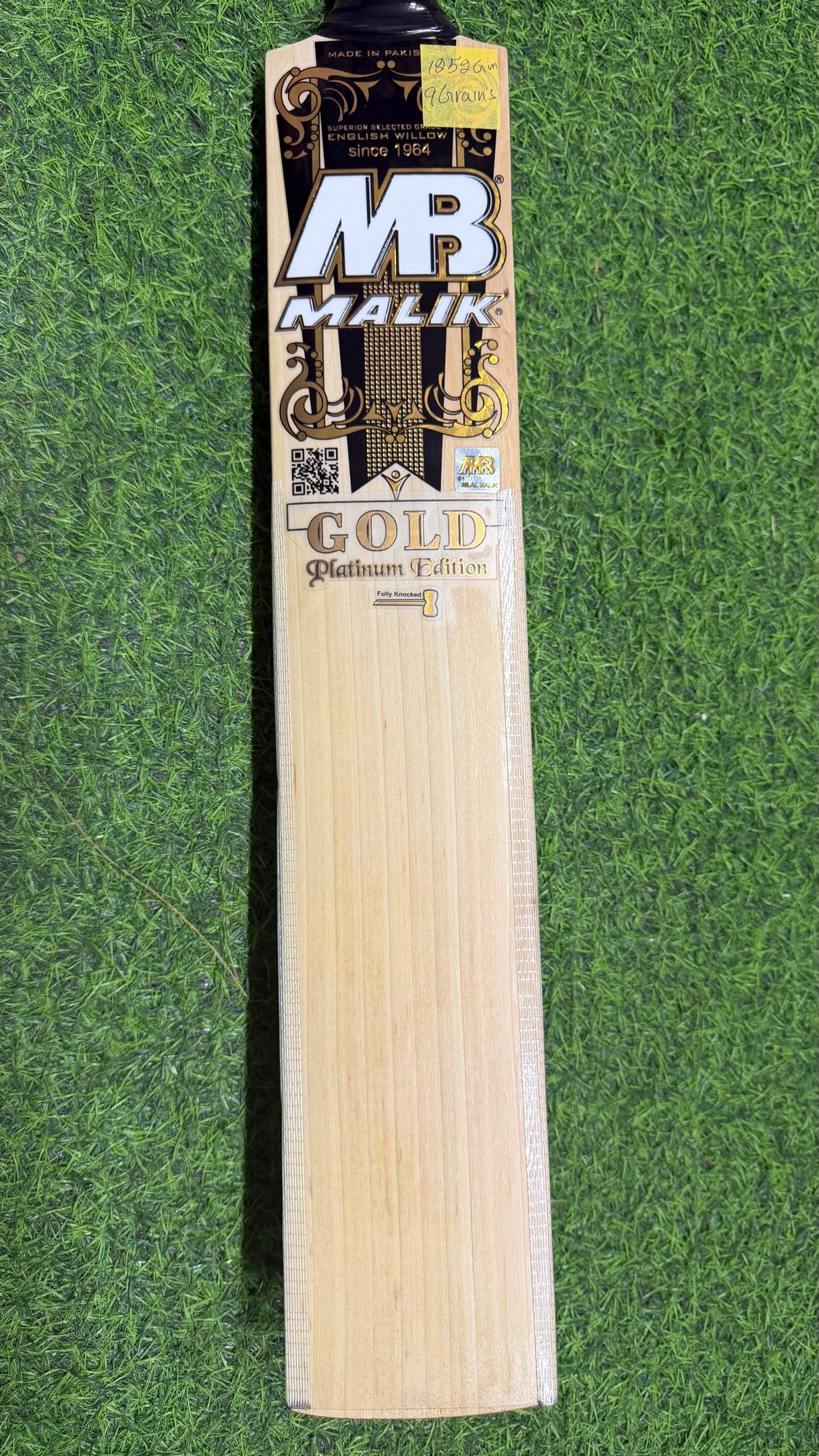 MB MALIK GOLD PLATINUM English Willow Cricket Bat 9 Grains -1252g