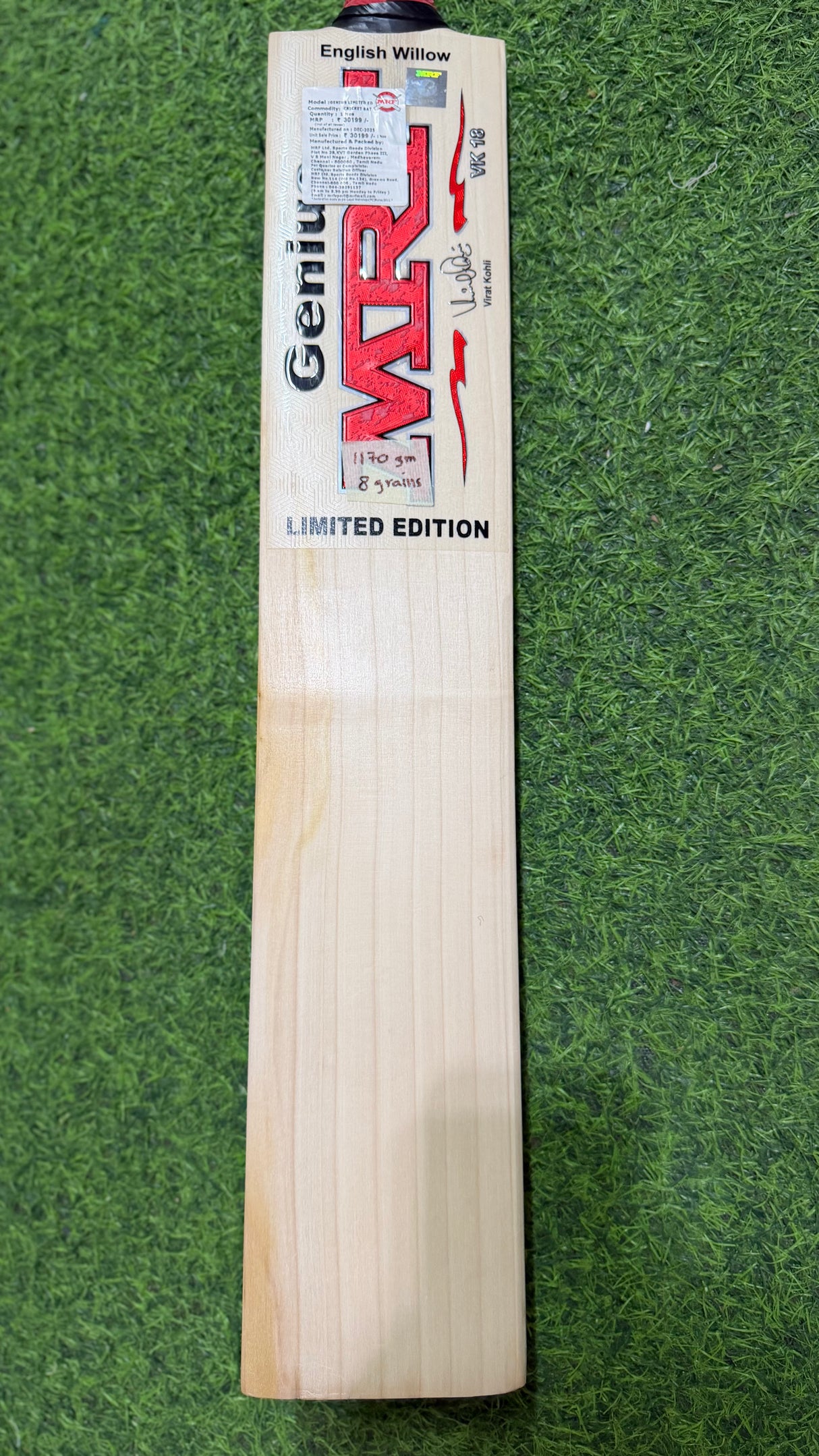 MRF Genius LImited Edition English Willow Cricket Bat -8 Grains / 1170g ( 2.7 lb )