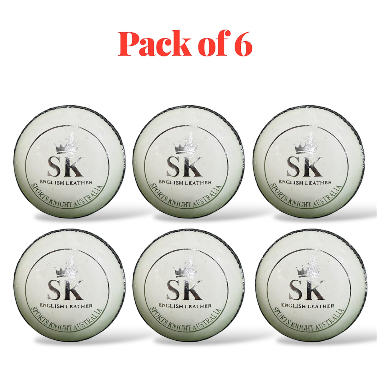 SK cricket leather ball-2 Piece- 156g- Pack of 6 balls-White/Red