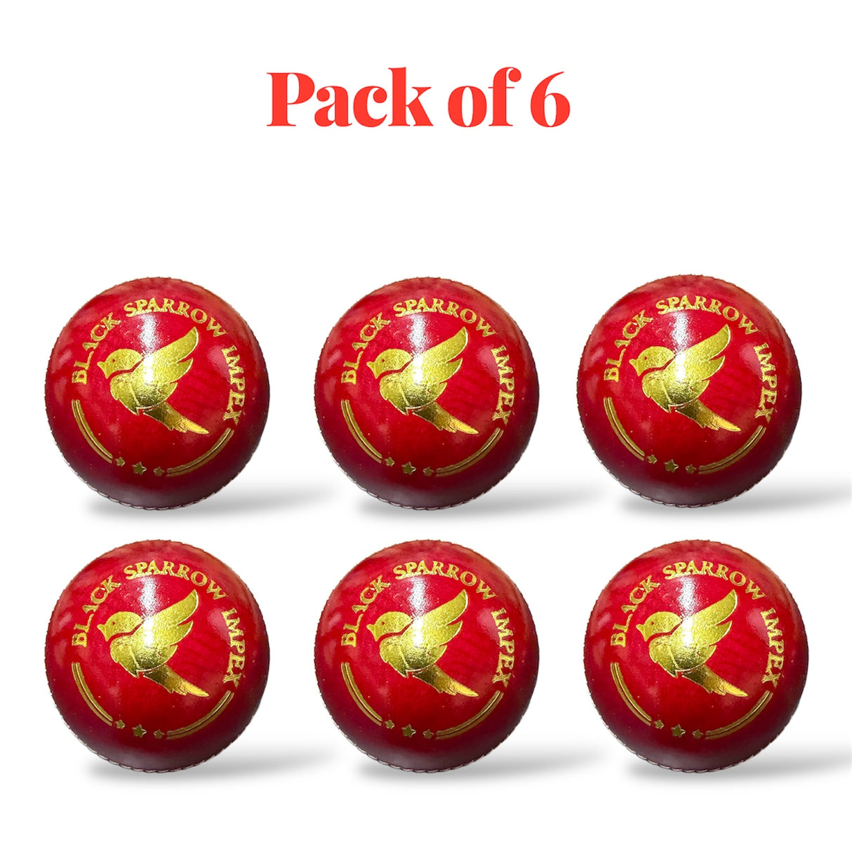 Black Sparrow- Senior cricket leather ball-2 Piece- 156g-Pack of 6 Balls-Red