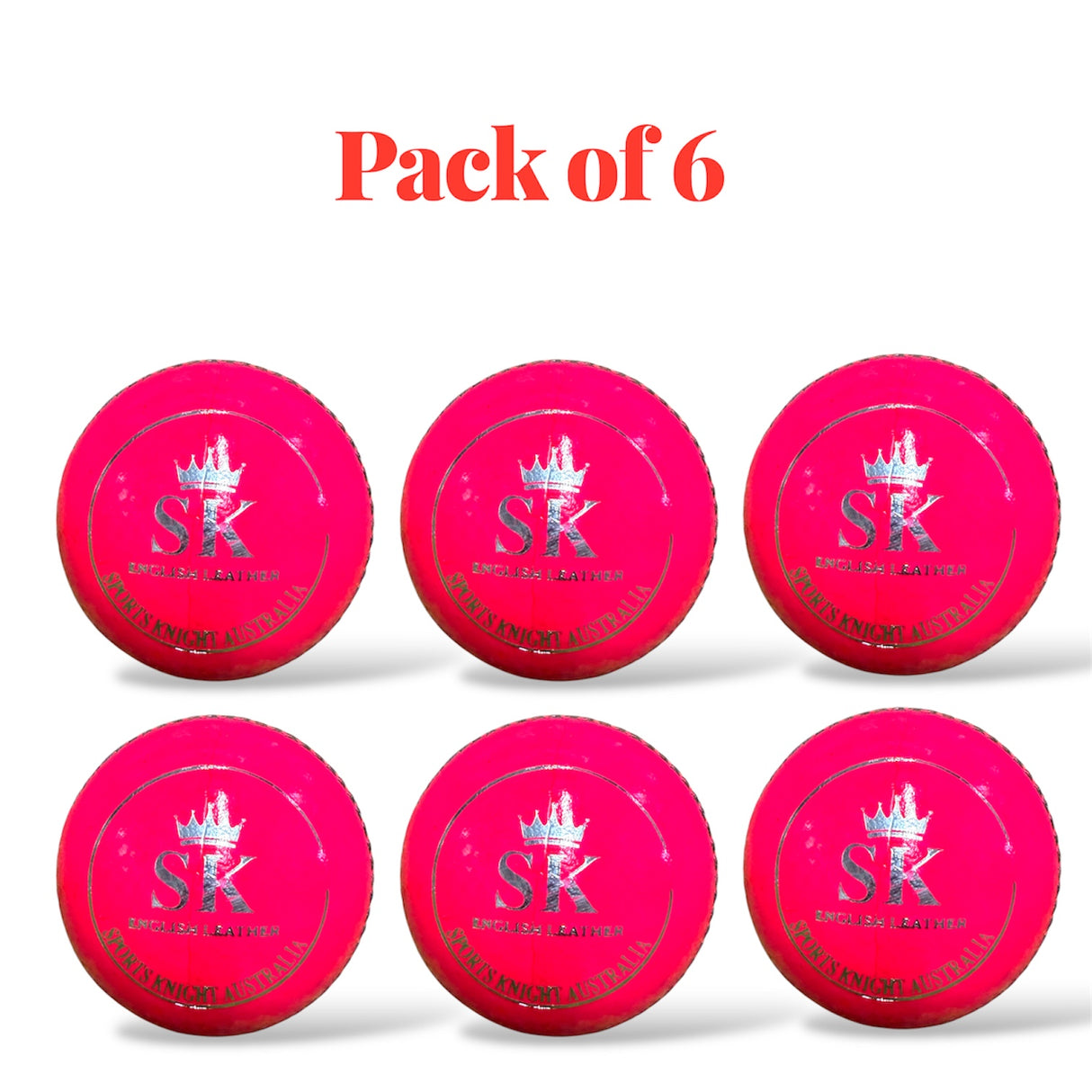SK -Senior cricket leather ball-4 Piece- 156g-Pink-Pack of 6