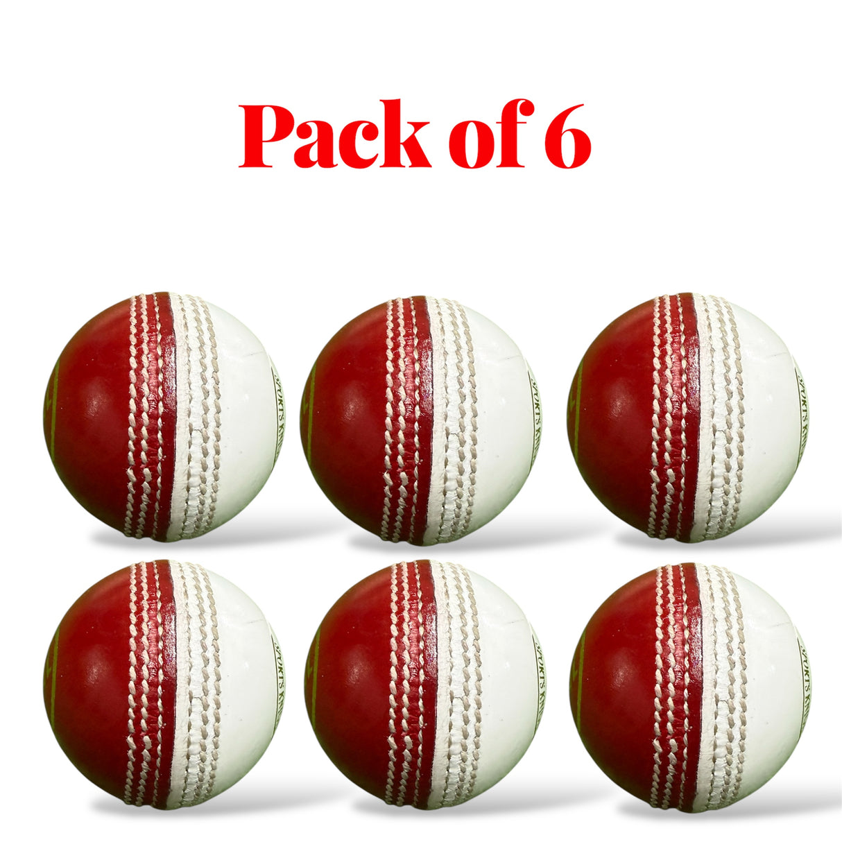 SK- Senior cricket leather ball-2 Piece- 156g-Pack of 6 Balls-Red/ white