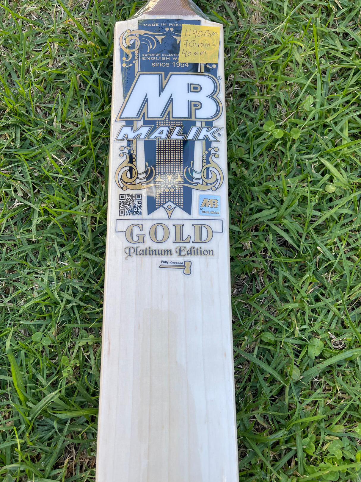 MB MALIK GOLD PLATINUM English Willow Cricket bat-7 GRAINS-1190g