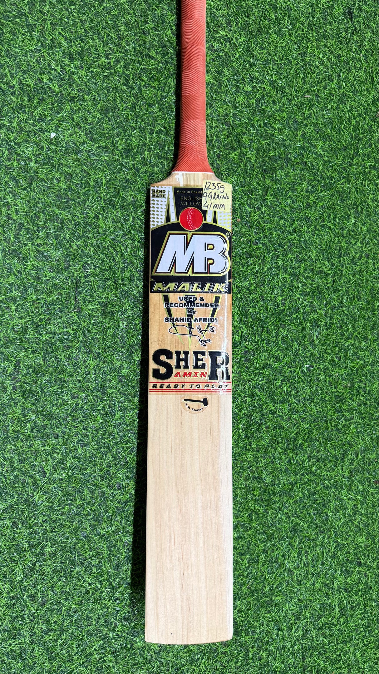 MB MALIK SHER AMIN English Willow Cricket Bat MB Malik -1235g - 9 Grains