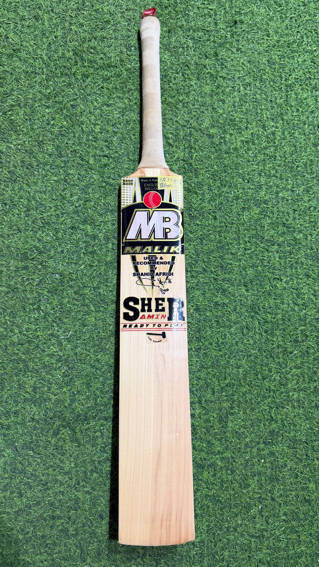 MB MALIK SHER AMIN English Willow Cricket Bat MB Malik -1235g - 08 Grains