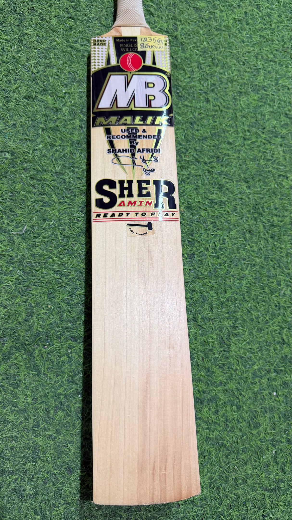 MB MALIK SHER AMIN English Willow Cricket Bat MB Malik -1235g - 08 Grains