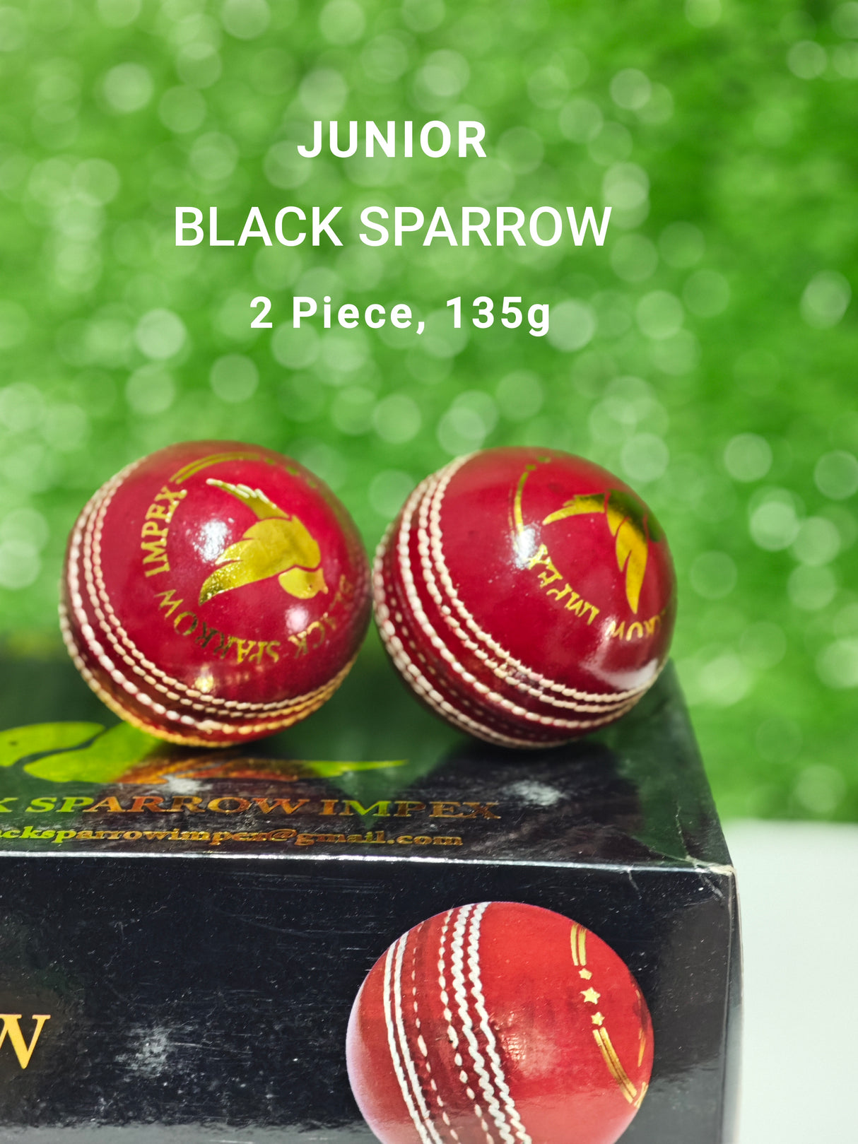 Black Sparrow- Junior cricket leather ball-2 Piece- 135g-Pack of 6-RED