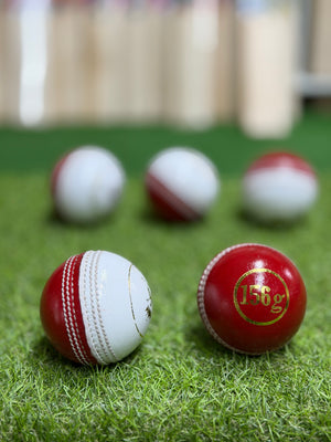 SK- Senior cricket leather ball-2 Piece- 156g-Pack of 6 Balls-Red/ white