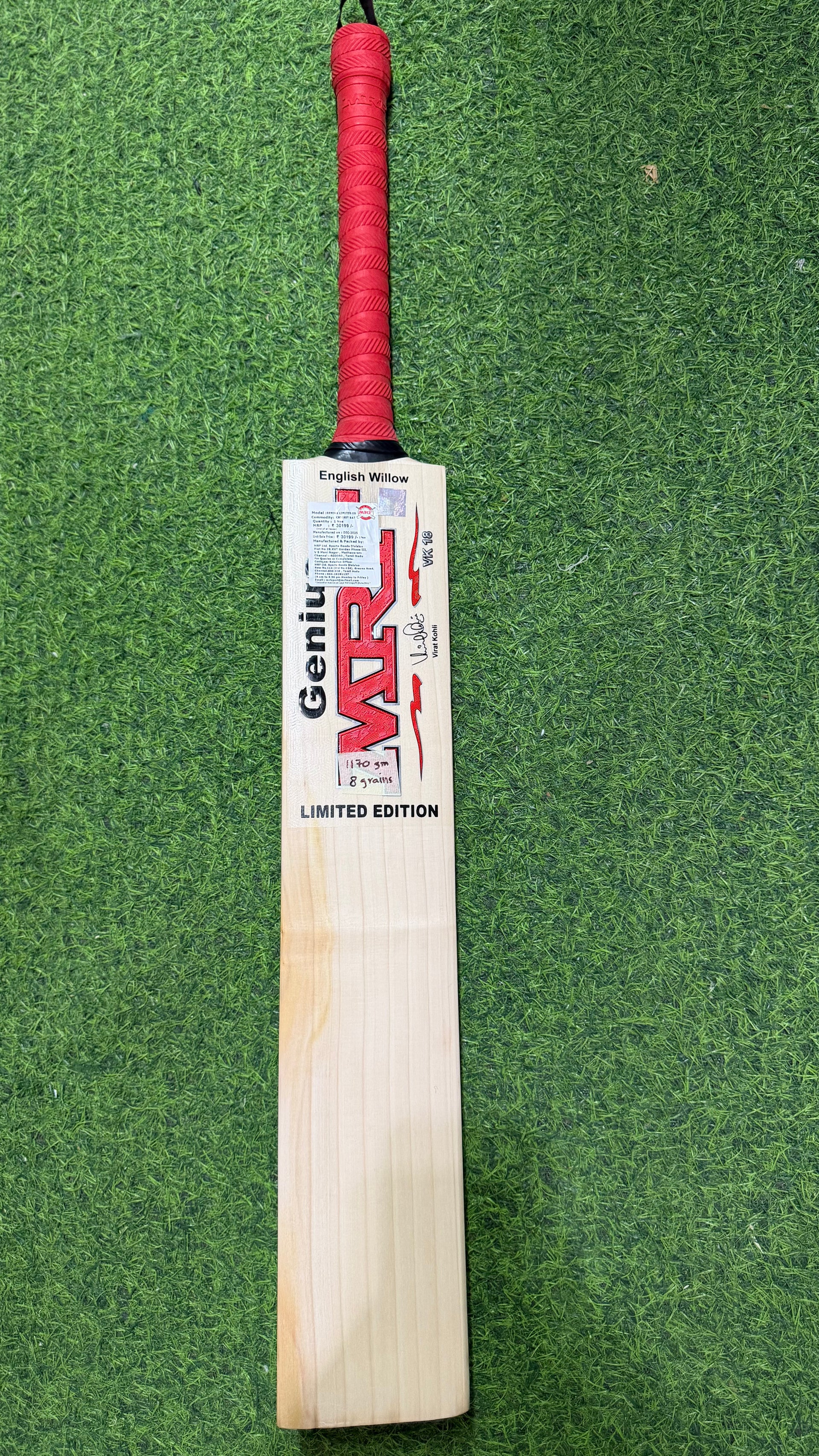 Batte De Cricket MRF Virat Kohli – Bois De Saule – Taille 6 – Pour Tennis Et Balle En Caoutchouc