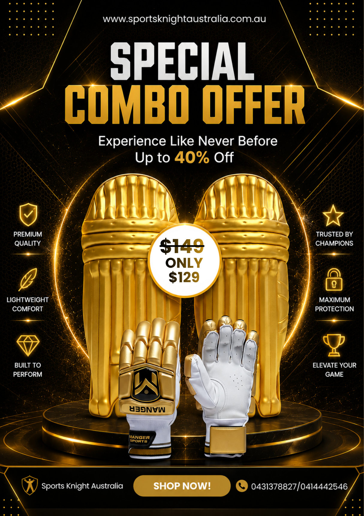 Manager Cricket Batting Pads & Gloves - Combo Offer