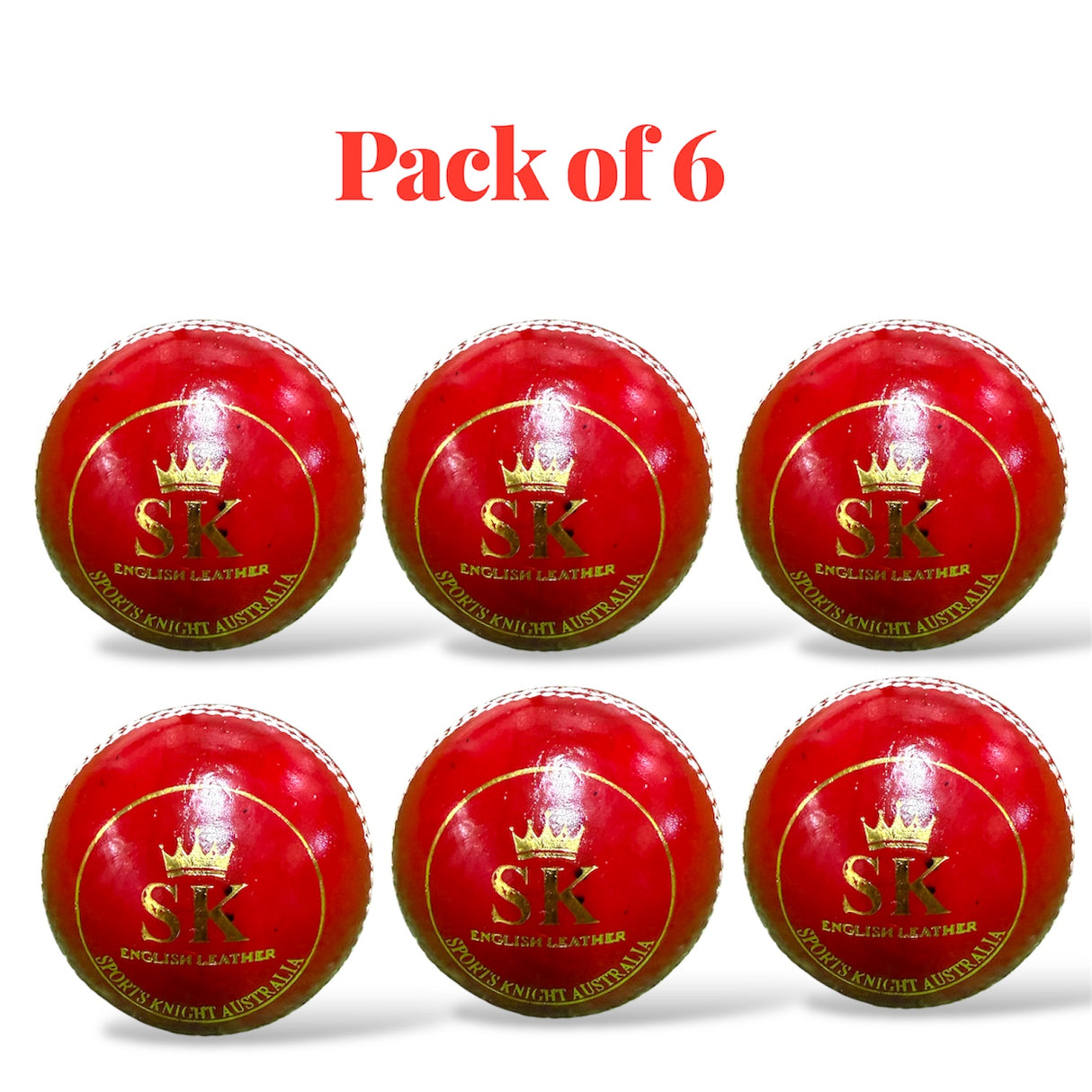 SK cricket leather ball-2 Piece- 156g- Pack of 6 balls-White/Red