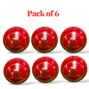 SK Senior cricket leather ball- 2 Piece-156g-Red -Pack of 6