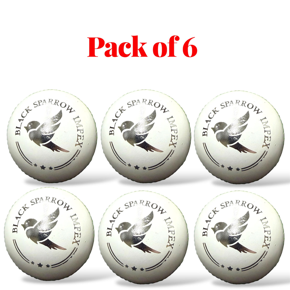 Black Sparrow- Senior cricket leather ball-2 Piece- 156g-Pack of 6 Balls-White