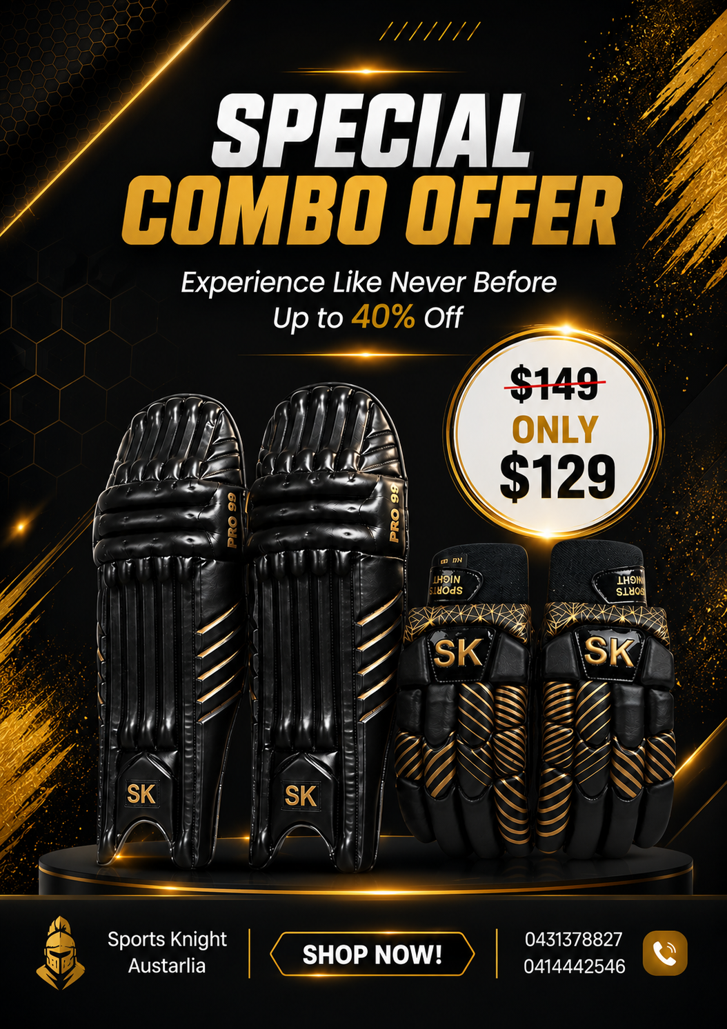 SK Cricket Batting Pads & Gloves - Combo Offer